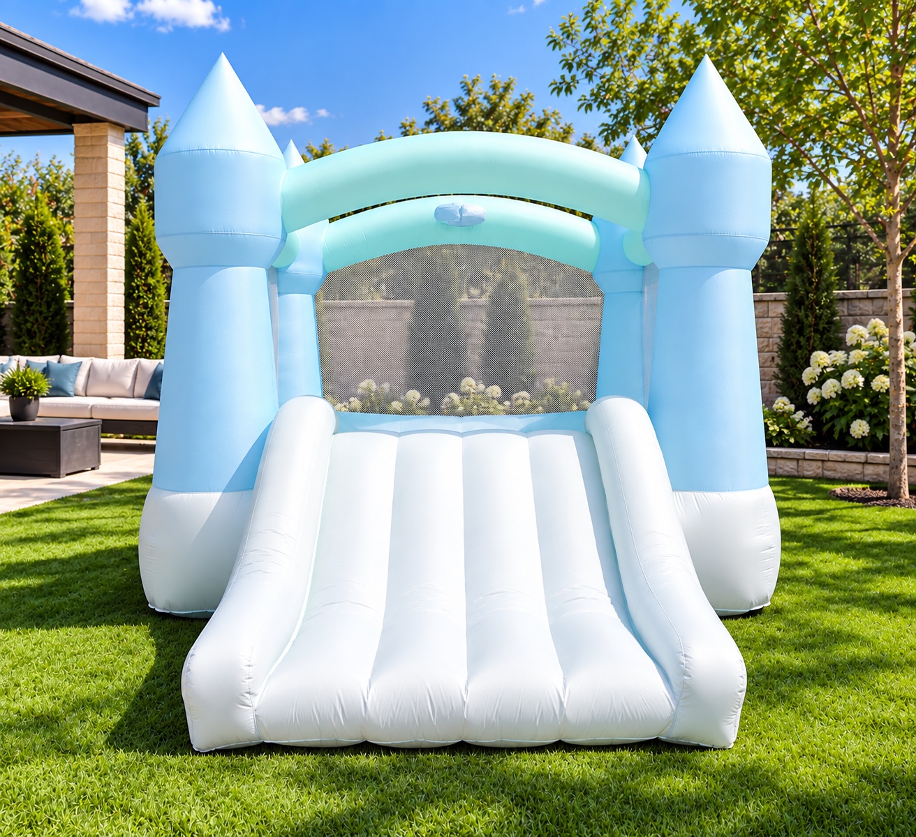 Blue and White Bounce House